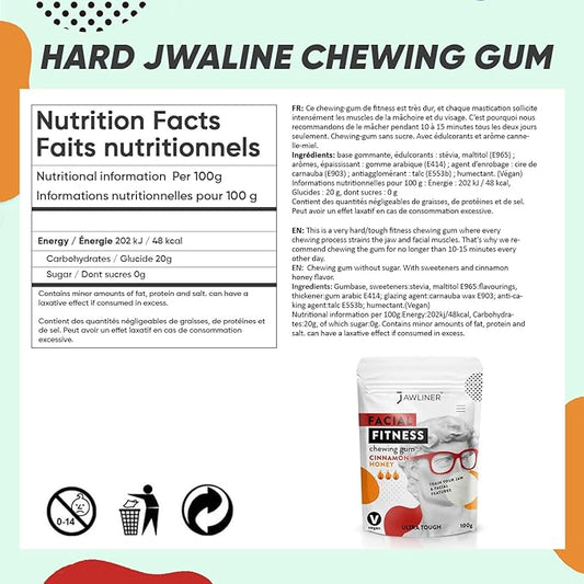Jawliner® - Pioneers the Toughest Handmade 15x Harder Jawline Gum Includes 12 Weeks Coaching - Sugar-Free Cinnamon Honey Gum - Jawline Exerciser for Mewing & Shaping the Jaw (2 Months Pack)
