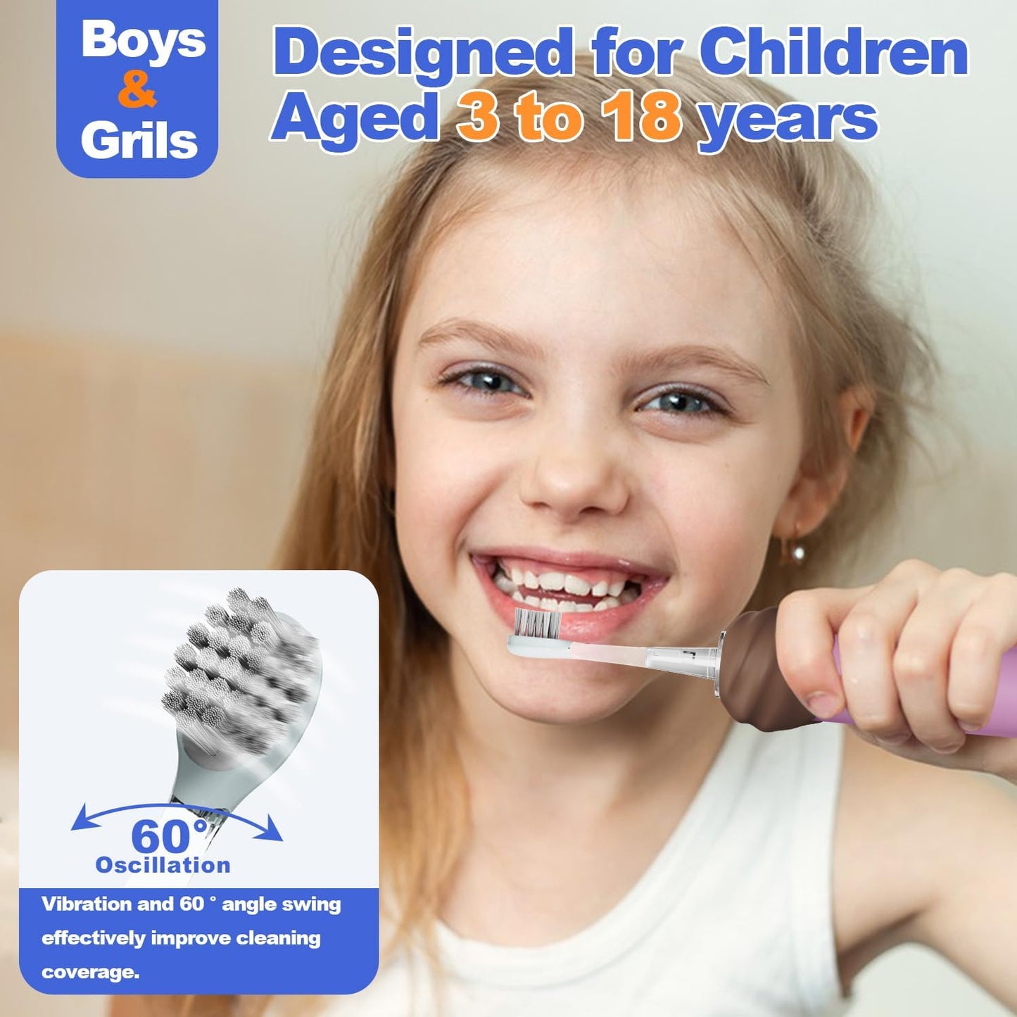 UV Self Clean Kids & Toddlers Electric Toothbrush | Improve Safe and Hygiene | Soft Bristles | Easy-Grip Silicone Handle | 4 Modes & 2-Min Timer | One Charge Last 60 Days | Age 3+ (Pink)