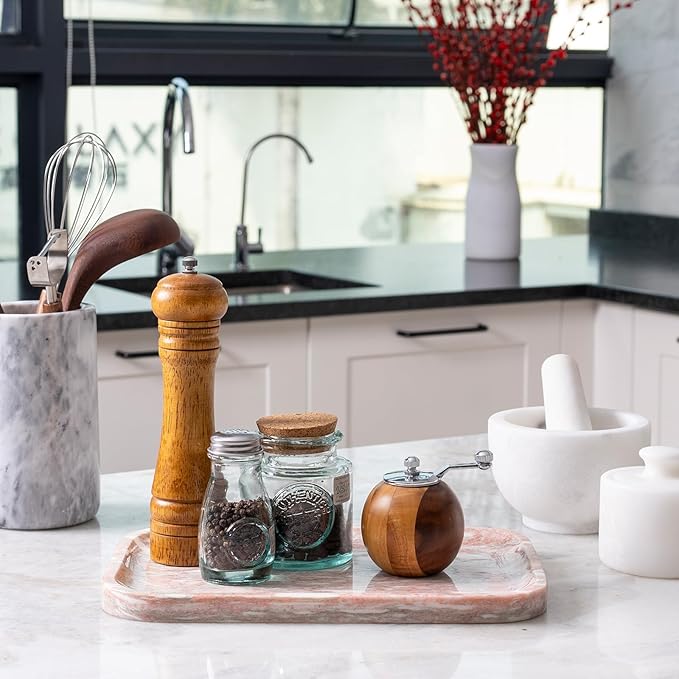 Marble Vanity Tray, Marble Bathroom Tray Countertop, Decorative Tray for Dresser, Rosso Red Stone Serving Trays for Kitchen, Perfume, Jewelry Candle Holder, Catch All