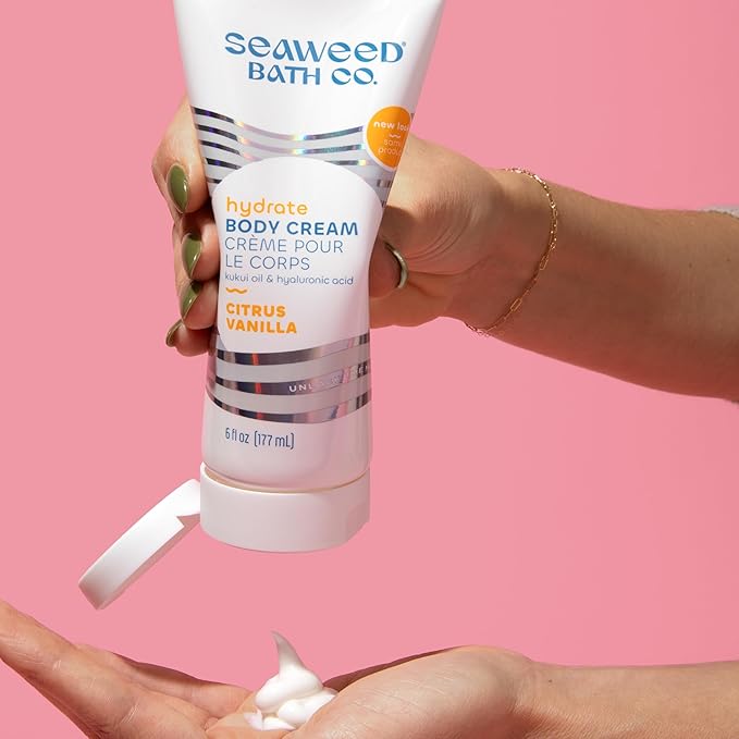Seaweed Bath Co. Hydrate Body Cream, Citrus Vanilla Scent, 6 Ounce, Nourishing Hand & Body Lotion Moisturizer for Dry Skin, with Sustainably Harvested Seaweed, Kukui Oil, Hyaluronic Acid, Shea Butter