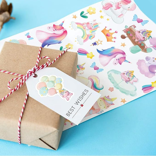 Cute Pink Unicorn Adhesive Stickers Rainbow Magical Star Unicorn Stickers 715 Count for Girls Toddlers Birthday Invitations Envelopes Decorations Party Goodie Gifts Bags Decor School Class Rewards