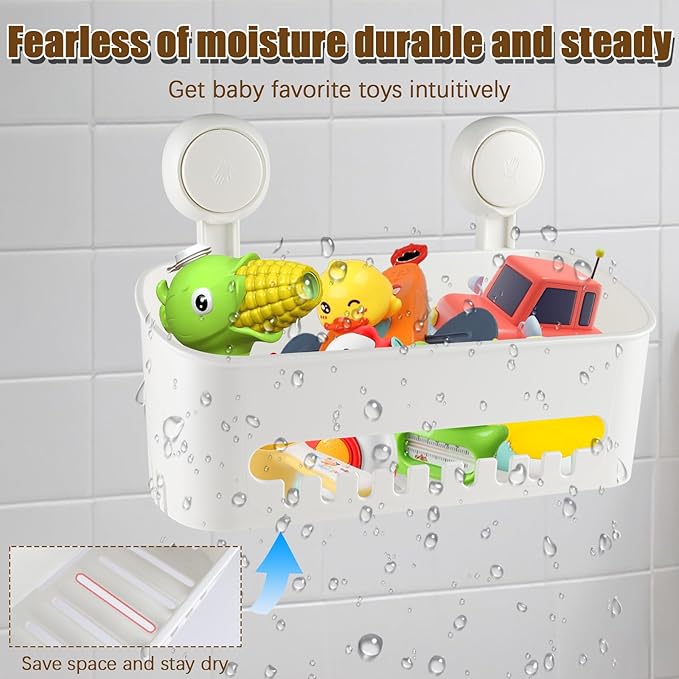 Bath Toy Storage Organizer,Kids Bathtub Toy Holder with Drain Holes,Shower Caddy for Bathtub,No Drilling Shower Caddy Suction Cup,Waterproof Storage Basket for Bathroom,Kitchen