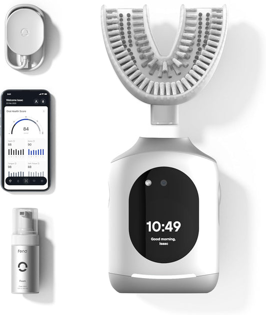 Feno Smartbrush Electric Toothbrush for Adults – AI-Powered Oscillating Toothbrush with App and Personalized Mouthpiece, 20-Second Deep Clean, Rechargeable, Includes 1 Bottle of Feno Foam Toothpaste