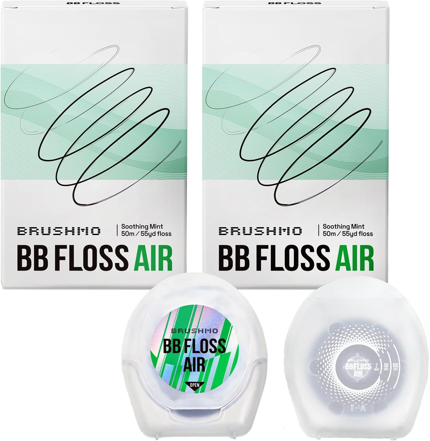 Brushmo Black Floss Air (BB Floss Air) - Ultra Soft & Thin Expanding Gum-Friendly Soothing Mint Dental Floss, Natural Wax Helps Remove Plaque from Teeth, Dentist Designed PTFE & PFAS Free, 110 yd
