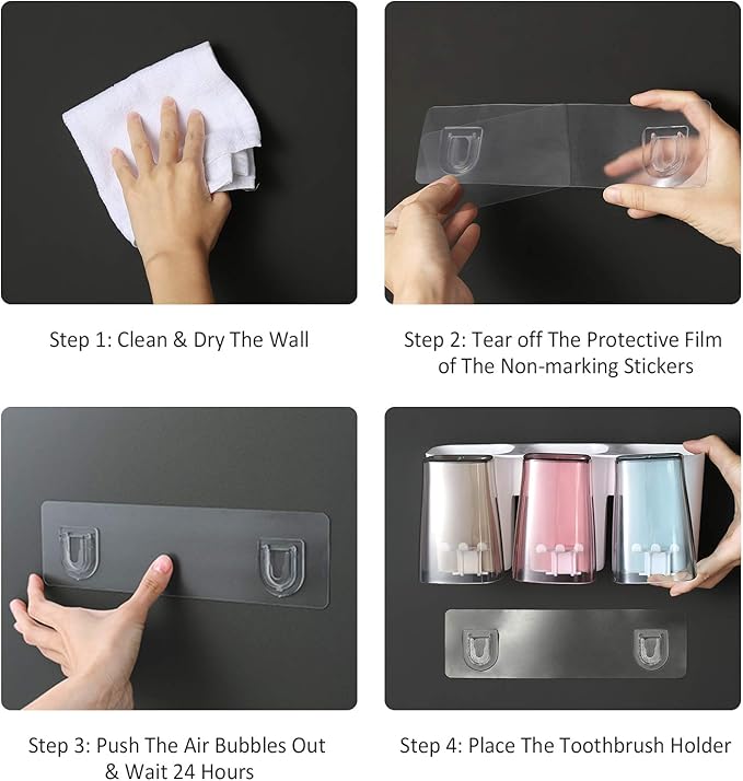 Goowin Toothbrush Holder for Bathroom, Eco-Friendly Mighty Large Capacity Toothbrush Holder Wall Mounted with 3 Square Cups for Family or Dormitory (Square Cup)