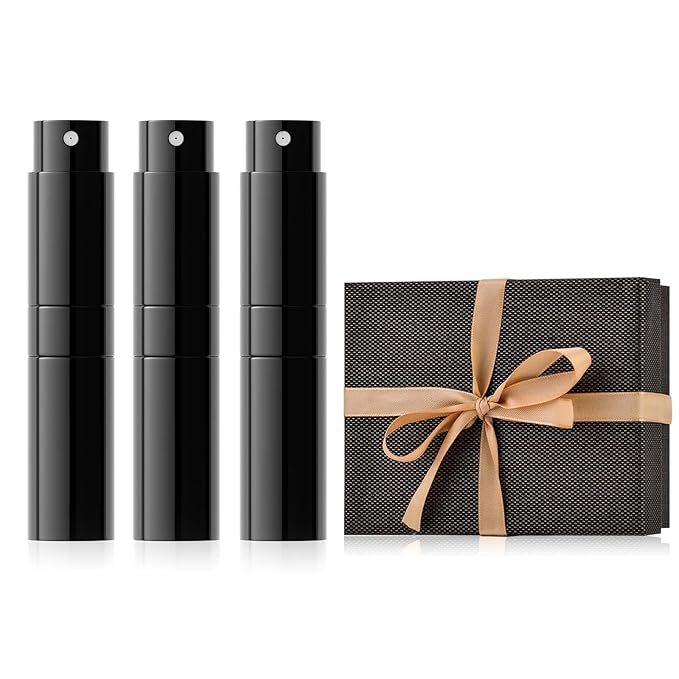 Travel Perfume Bottle Refillable for Cologne Atomizer - Stocking Stuffers for Men, Christmas Gift Set for Adult, White Elephant Gifts for Teens Girls, Thanksgiving Day, Birthday for Women 3PCS Black