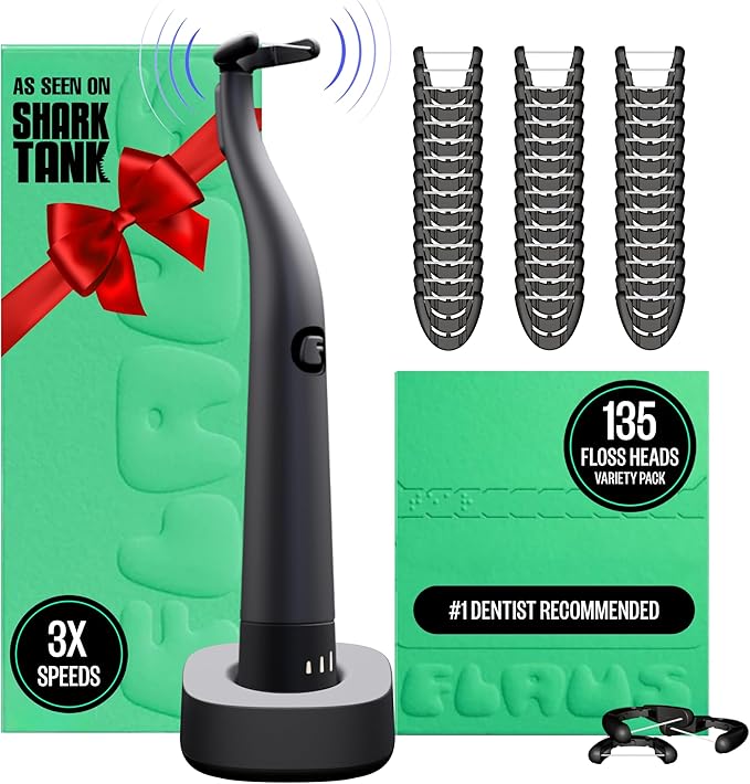 FLAUS Electric Flosser (Oprah's List, Shark Tank) 3 Speeds + 135 Refill Heads Variety Pack (Extra Strong Woven & Gentle Gliding) Water Flosser Alternative, Dentist Tooth Flossers Dental Floss Picks