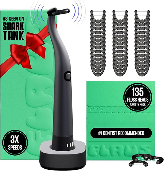 FLAUS Electric Flosser (Oprah's List, Shark Tank) 3 Speeds + 135 Refill Heads Variety Pack (Extra Strong Woven & Gentle Gliding) Water Flosser Alternative, Dentist Tooth Flossers Dental Floss Picks