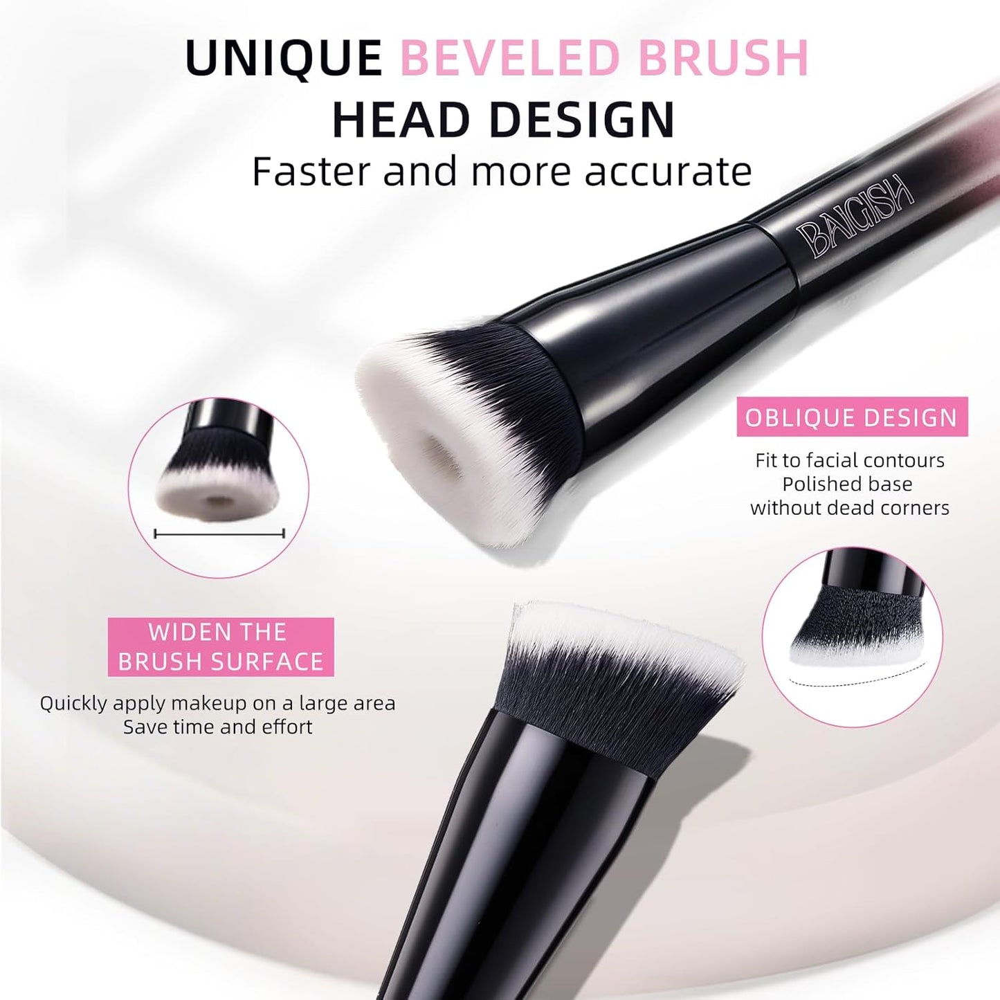 Makeup Brush Set, Flat Top Kabuki Brush Premium Foundation Brush for Liquid, Cream, and Powder with 2 Makeup Sponge for Foundation, Powder, Blush, and Concealer