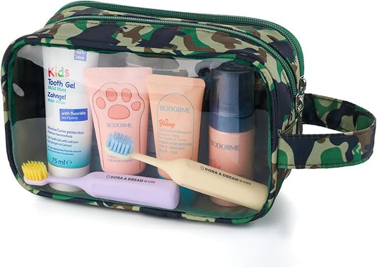 Dinosaur Kids Toiletry Bag for Boys, Travel Clear Toiletry Bag for Little Young Boys Waterproof Hanging Wash Bag Toddler Traveling Toiletries, Camo