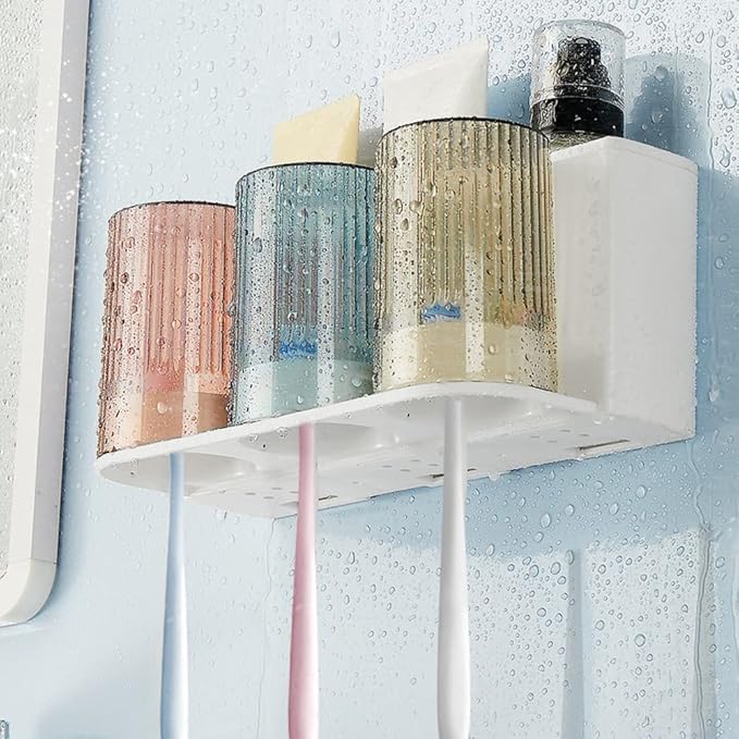 𝟐𝟎𝟐𝟓 𝐔𝐩𝐠𝐫𝐚𝐝𝐞𝐝 So Nice Toothbrush Holders for bathrooms Accessories Wall Mounted,Electric Shower Toothbrush Holder White Plastic toothbrushes Holder Set for Kids with 3 Cups