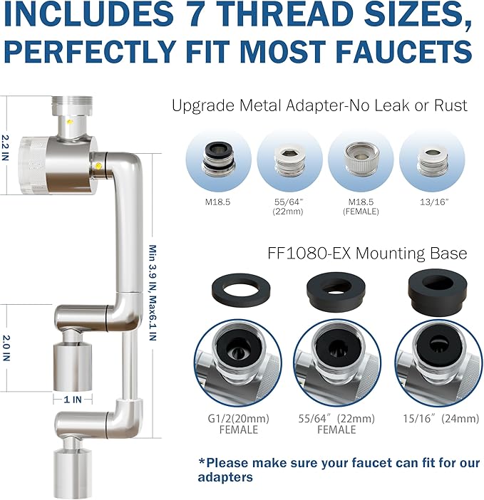 Frizzlife Splash-proof Sink Faucet Extender with Filter, Certified Reduce 99% Chlorine, 1080° Rotating Tap Aerator, 3 Modes Spray Attachment for kitchen/Bathroom/Toddlers, Extra Extension