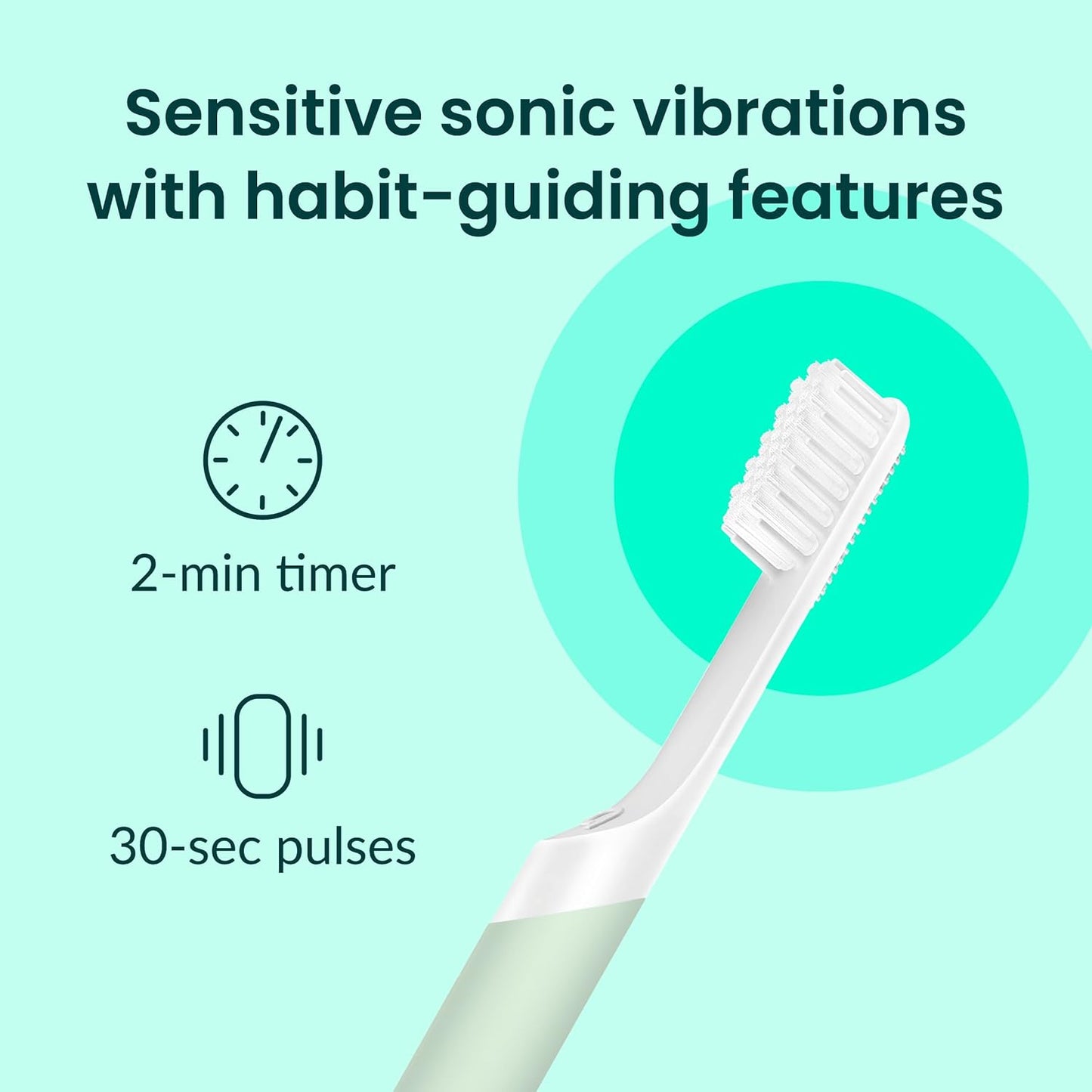 Quip Sonic Electric Toothbrush for Adults - Time Travel & Soft Bristles with Travel Case & Replacement Brush Head - 3 Month Battery Life, Plastic Handle - Sage Green