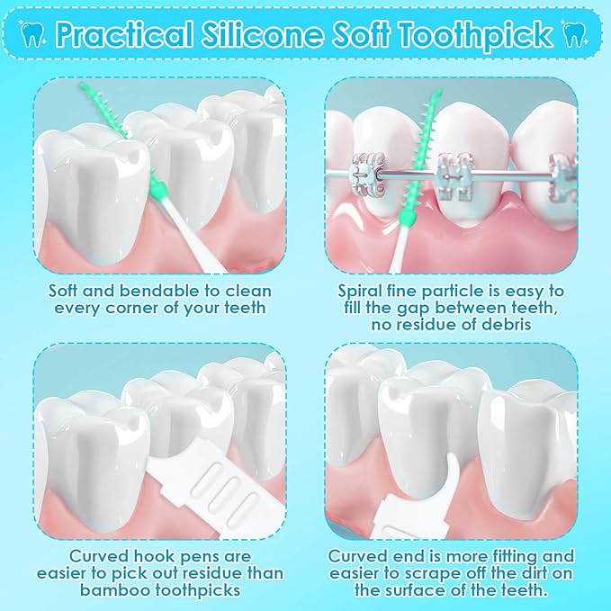 270Pcs Interdental Brush, 220Pcs Soft Dental Picks & 50Pcs Braces Brush for Teeth, Bendable Braces Flossers Heads Interdental Brushes Between Teeth Oral Tooth Braces Cleaner (Black & White)