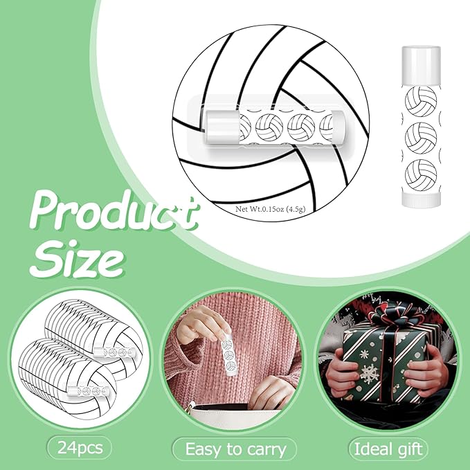 24 Pack Volleyball Lip Balm for Volleyball Theme Party Bulk Gifts,Beeswax Moisturizing Lip balm,Vanilla Flavor Plumping Chapstick for Volleyball Cheerleader Team Girls kids Men Women Sports Lovers