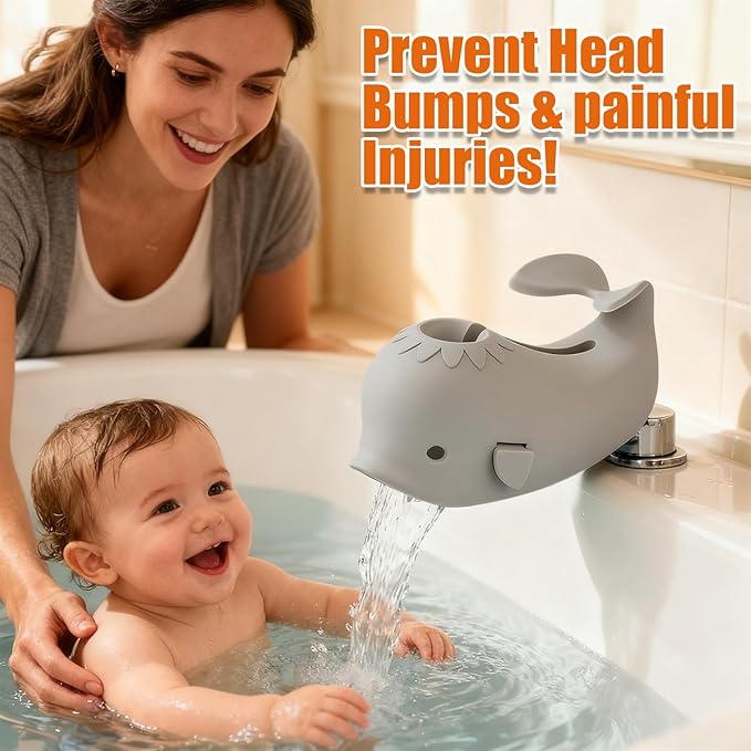 Skyroku Toddler Faucet Extender & Blue Bathtub Spout Cover, Sink Extender with Temperature Sensor for Bathroom Sinks, Kitchen, Bathtubs, Bundle and Save! (BrownGrey)