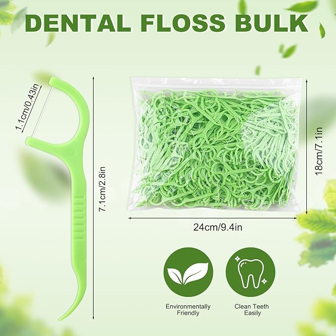 Bulk Floss Picks Dental Floss Sticks Bulk for Teeth, Floss Picks Dental Floss Picks Bulk for Family, Travel, Braces & Sensitive Teeth Dental Hygiene Essentials (500,Green)