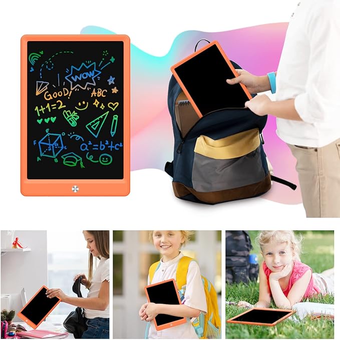 LCD Writing Tablet Doodle Board, Colorful Drawing Pad, Electronic Drawing Tablet, Drawing Pads,Travel Gifts for Kids Ages 3 4 5 6 7 8 Year Old Girls Boys (10.5 inch, Orange)