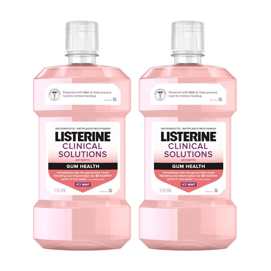 Listerine Clinical Solutions Gum Health Antiseptic Mouthwash, Antigingivitis & Antiplaque Oral Rinse Kills Germs for Healthier Gums, Reduces Gingivitis in 1 Week, ICY Mint, Twin Pack, 1 L, 2 Pack