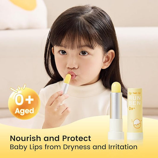 RUNBEN Baby Lip Balm with Egg Yolk Oil, Super Rich Moisturizing Kids Lip Balm, 24H Deep Nourishing, Safe Lip Care for Toddler Chapped Lips, Non-toxic & Fragrance Free, 4.2g