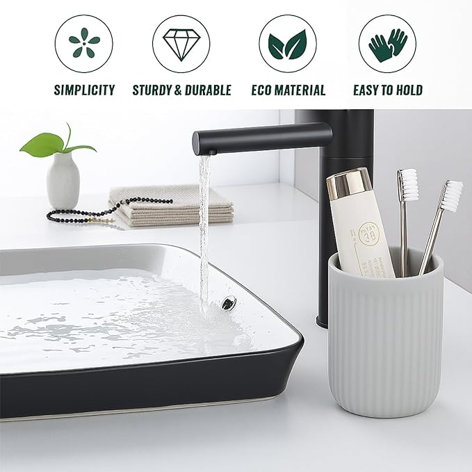 BosilunLife Ceramic Toothbrush Holder - 12oz Bathroom Toothbrush Holder Light Grey Tooth Brush Holders Tumbler Cups Reusable Toothbrush Mouthwash Cup Small Toothbrush and Toothpaste Holder