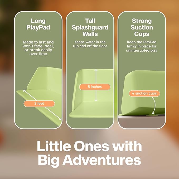 Original Little Splasher PlayPad, Bathtub Splash Guard Play Shelf - Toy Tray Caddy Holder Storage - Suction Cups Attach to Bath Tub - No Mess Water Spill in Bathroom for Toddlers Kids Baby (Green)