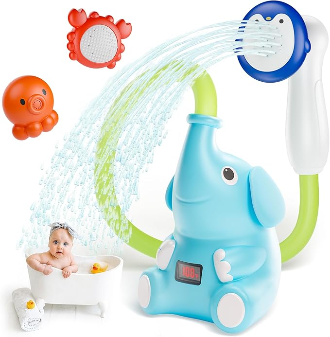 HEMRLY Baby Bath Toys, LED Water Temperature Display, Bath Toys for Infants 6-12 Months with Three Shower Heads, Baby Shower Head for Bath IPX7 Waterproof , Baby Gift for Girls & Boys, Automatic V1