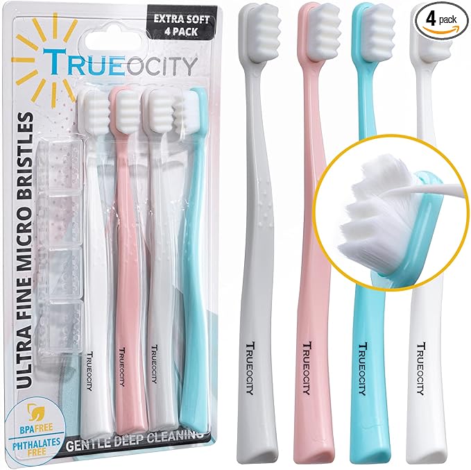 Extra Soft Toothbrushes for Adults, Nano Toothbrush 20,000 Ultra Fine Bristles for Sensitive Gums, Gentle Adult Toothbrush for Gum Care, Deep Cleaning Soft Brush, Pack of 4 Oral Care Brushes
