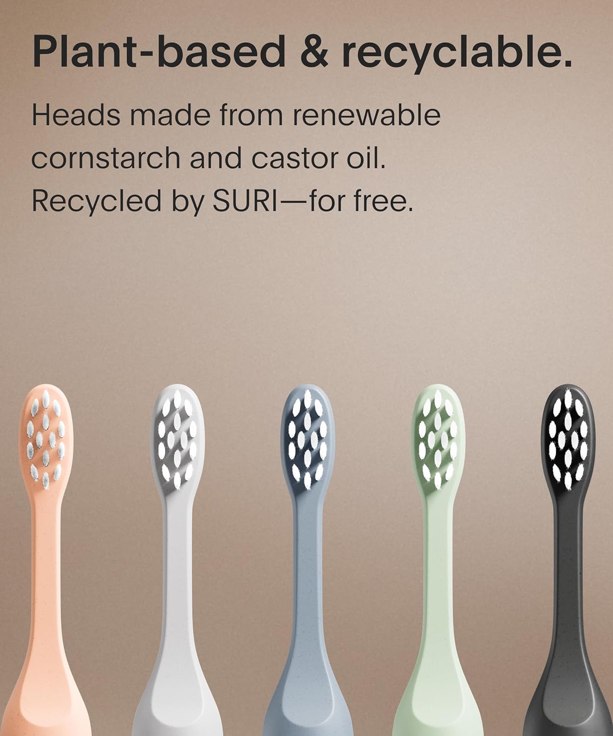 SURI Recyclable Plant-Based, Electric Toothbrush Heads - Built-in Tongue Scraper, Long Lasting Replacement Heads | Compatible Only Sonic Electric Toothbrush - Winter Fern, Pack of 3