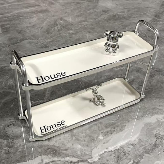 3.54 Inch Desktop 2-Layer Storage Rack,Countertop Storage Shelf for Bathroom, Kitchen, Living Room, Bedroom, Dressing Table,White