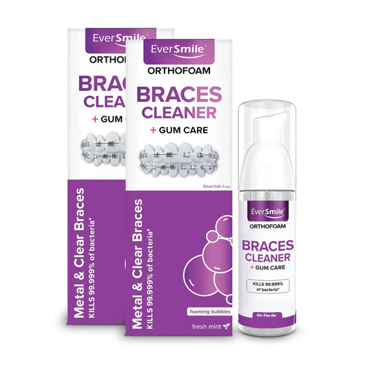 EverSmile OrthoFoam Braces Cleaner — Brushable Foam Whitens Teeth, Eliminates Bacteria, Fights Plaque and Bad Breath – Cleans Under Metal, Ceramic, Clear Brackets and Wires – 50ml (2 Pk)