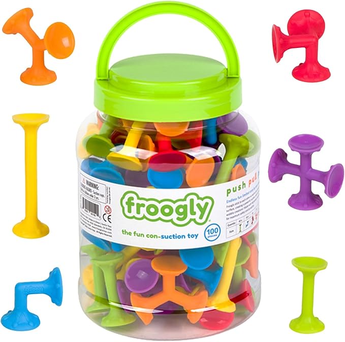 Froogly - 100 Piece Suction Toys - Montessori Bath & Construction Building Set - Silicone Toys for Toddlers & Kids Ages 3-6