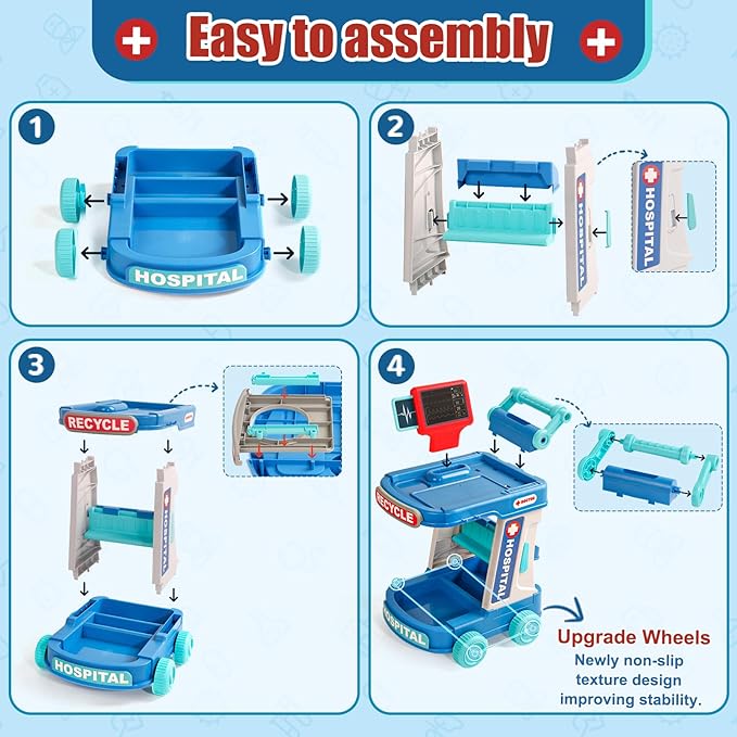 Doctor Kit for Toddlers 3-5 Fun Kids Doctor Play Set for 2 3 4 5 Year Old Girls Boys Dress Up Toys with Cart Costume and Stethoscope Dentist Vet Toddler Pretend Play Toys for Christmas Birthday Gifts