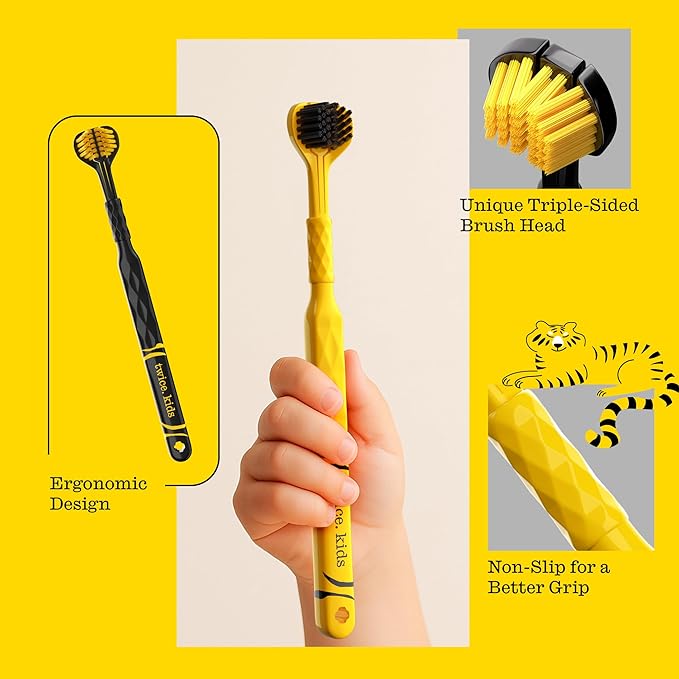 Twice Twice Kids 3D Triple-Head Toothbrush – Gentle, Soft Bristles for Braces, Aligners, and Sensitive Gums, Fun Design for Effective Plaque Removal & a Fresh, Clean Smile, 2 Count