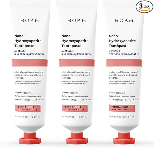 Boka Fluoride Free Toothpaste, Nano Hydroxyapatite Toothpaste, Appropriate for Sensitive Teeth - for Adult, Kids Oral Care - Cinnamon Mint Flavor, 4 Fl Oz 3Pk US Manufactured