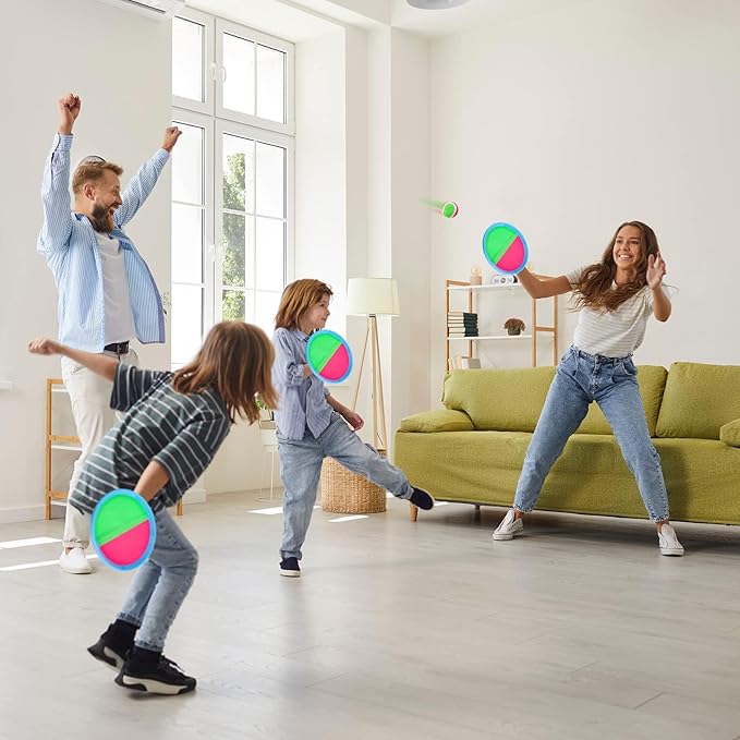 Ayeboovi Toss and Catch Ball Set with 8 Paddles 4 Balls Outdoor Beach Pool Toys for 3 4 5 6 7 8 Year Old Boys Girls Birthday Gift Stocking Stuffers Outside Camping Lawn Yard Games for Kids and Family