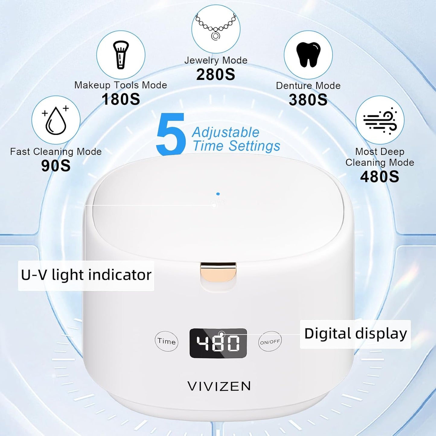 Ultrasonic Retainer Cleaner, Sonic Dental Cleaning Pod, Portable 30W/45kHz Machine for Dentures, Aligners, Braces, Mouth Guards, Jewelry (White)