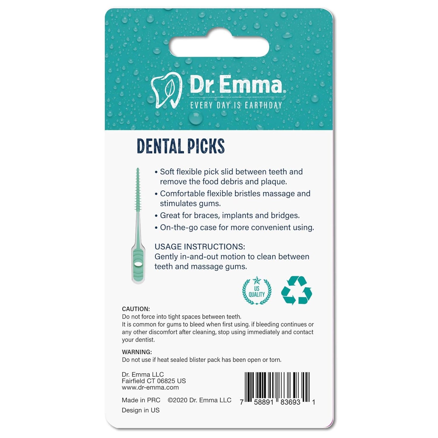 Dr. Emma Soft Rubberized Dental Picks Mint Brush Picks, 100 Count (1 Packs, Mint)