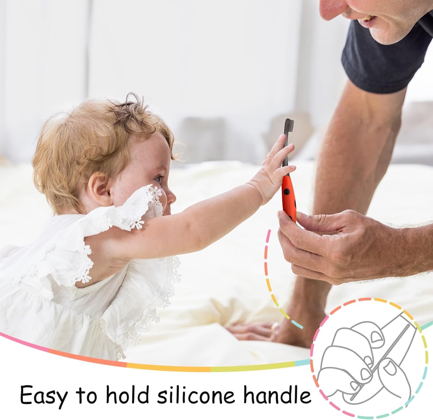 Mombella Ladybug Baby Toothbrush 6 to 12 Months and Up, Extra Soft Silicone Infant to Toddler Training Toothbrush for Baby's First Teeth, Oral Care Teether Over 6m+, Clean and Massage Tender Gums 1pc