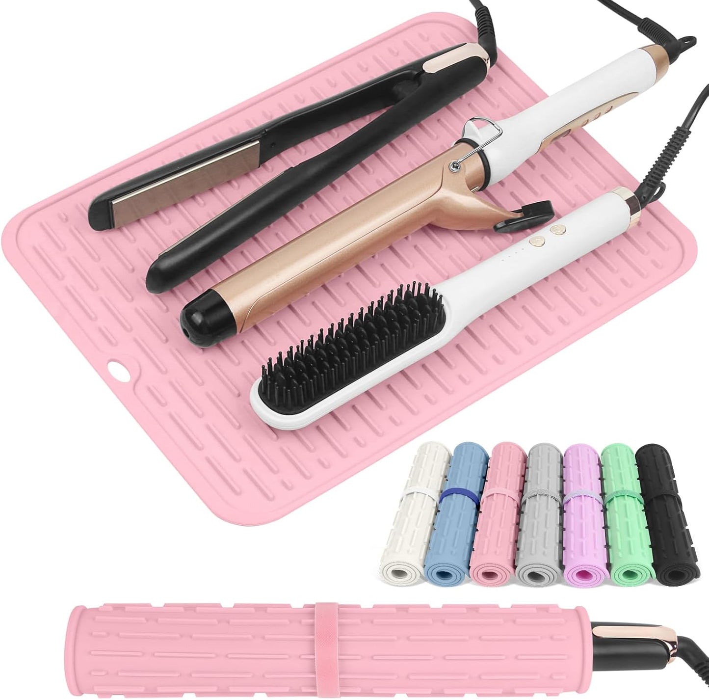 AMIJEAL Oversize Silicone Heat Resistant Mat for Hair Tools, Curling Iron Mat, Hot Tools Holder, Portable Flat Iron Hair Straightener Pad Cover for Travel Vanity Salon(14.2" x 11.0")