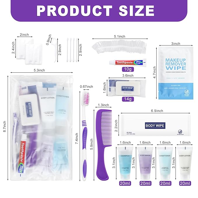 Pack of 5 Basic Toiletry Kits, Individually Packed, Personal Hygiene Kit Bulk Homeless Care Package Supplies, Travel Size Convenience Kits Suitable For Hotel, Home, Camping, Travel