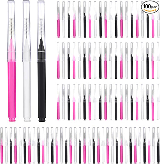 Patelai 100 Pieces Braces Brush for Cleaner Interdental Brush Toothpick Dental Tooth Flossing Head Oral Dental Hygiene Flosser Toothpick Cleaners Tooth Cleaning Tool(White, Black, Pink,Proper Size)