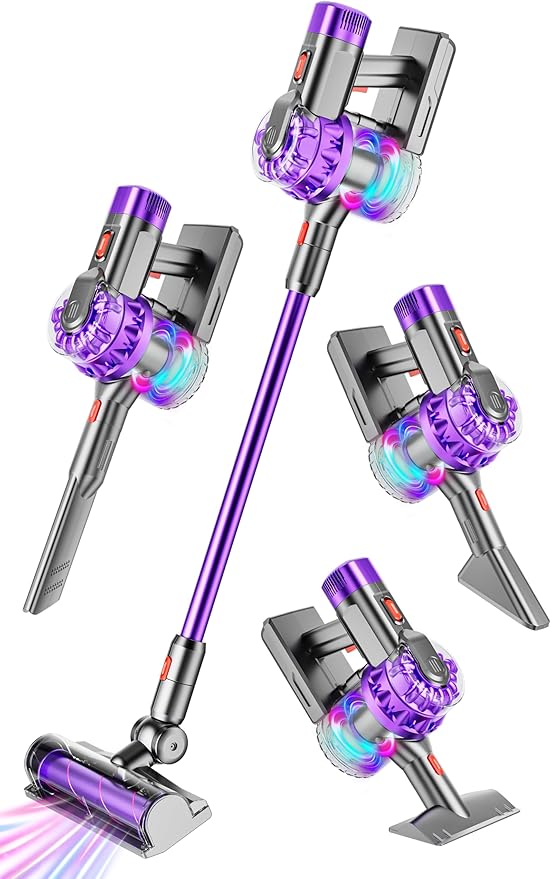 4-in-1 Kids Toy Vacuum That Really Works, Toddler Pretend Play Cleaning Set with Real Suction, Toys Working Cleaner Birthday Idea for 3 4 5 6 7+ Year Girl Boy (Purple)