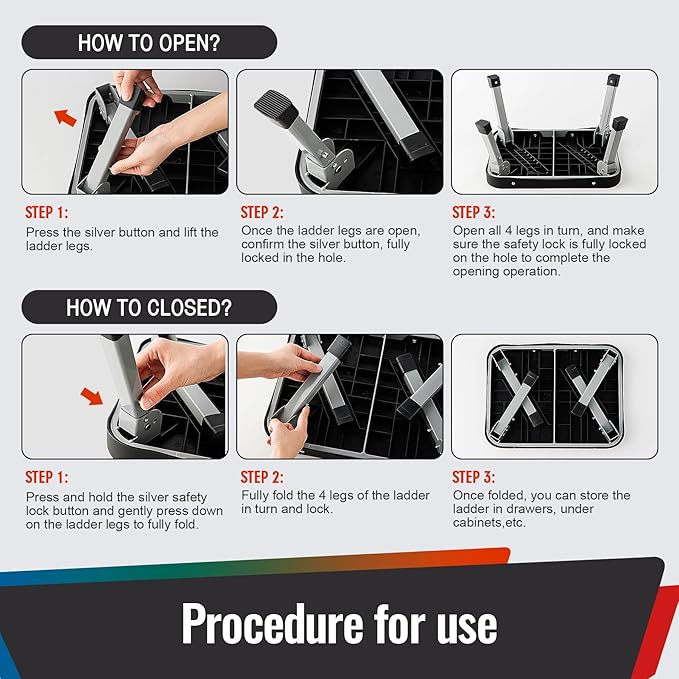 9" Folding Step Stool, Non-Slip 16x12 Large Platform, Portable Compact Sturdy 1-Step Stools for Kids Adults Seniors at Indoor Outdoor - Durable & Safe (9 inch, Black)