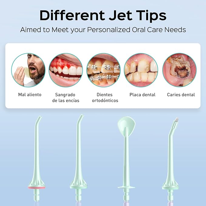 COSLUS Water Dental Flosser Pick for Teeth: 4 Modes Cordless Portable 300ML Larger Tank Water Teeth Cleaner IPX7 Waterproof Flossing Cleaning Picks for Home Travel Green C30(FC5360)