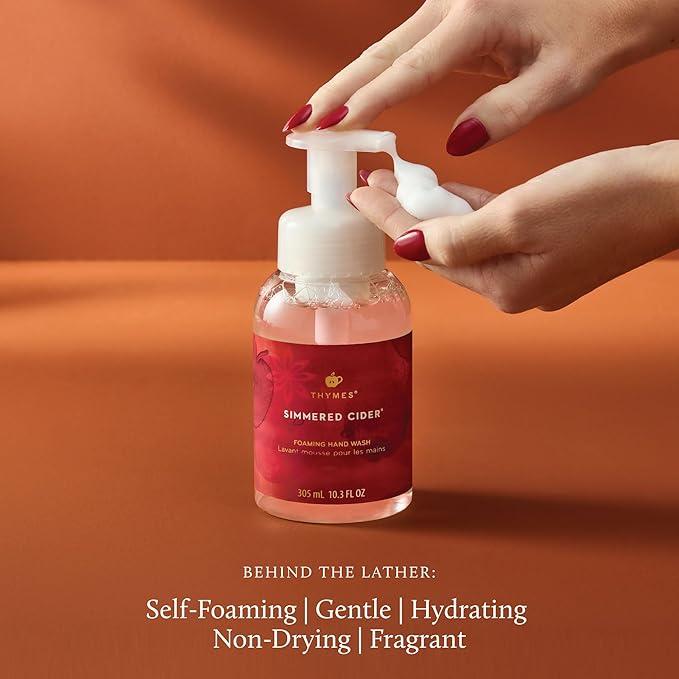 Thymes Foaming Hand Wash with Aloe & Glycerin - Foaming Hand Soap with Pump - Kitchen or Bathroom Decor - Fall Soap with Notes of Freshly-Pressed Apples, Clove & Cardamom (Simmered Cider, 10.3 fl oz)