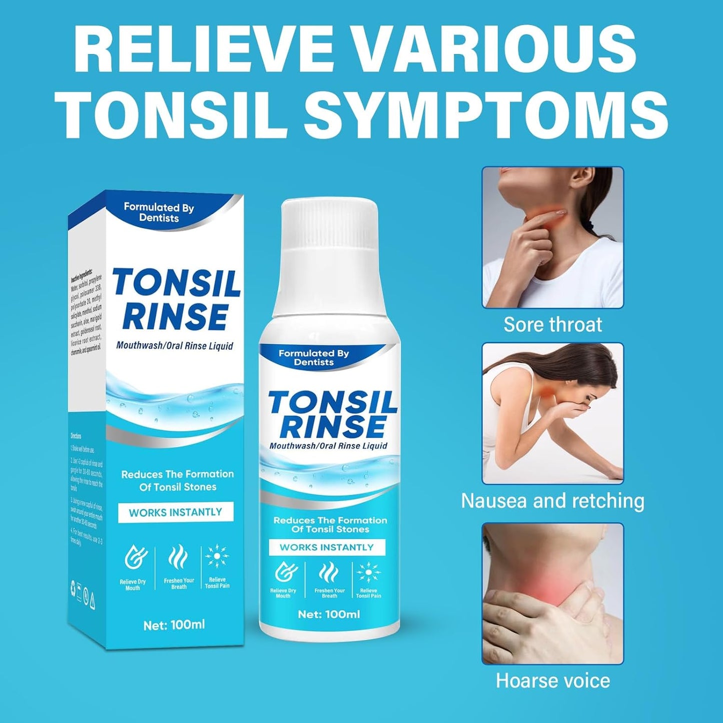 Tonsil Stone Remover, Natural Ingredients Mouthwash or Oral Rinse Liquid to Help Soothe Tonsils, Effectively Soothe Dry Mouth & Freshens Breath Tonsil Stone Mouthwash-Mint