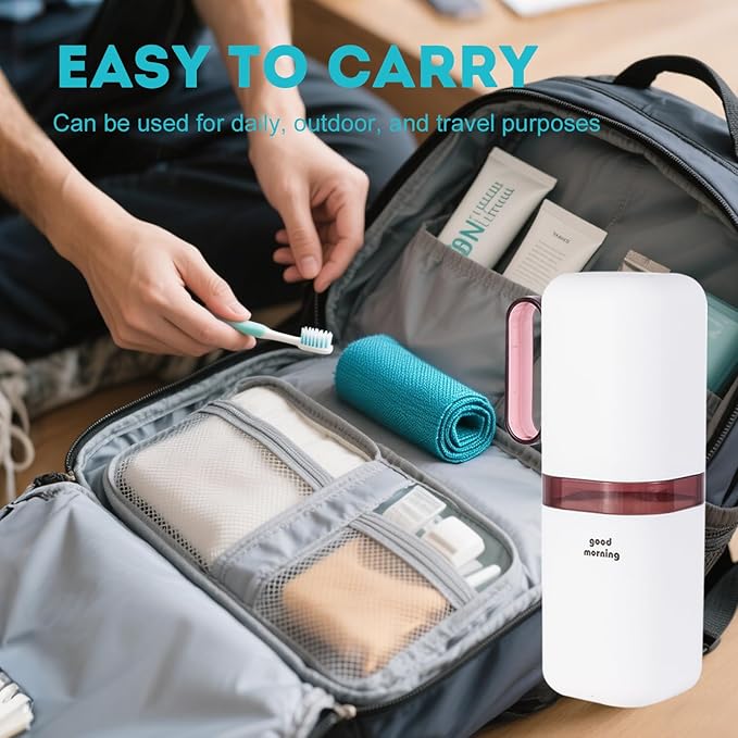 Toothbrush Travel Case,Toothbrush Holder and Rinse Cup with Handle Travel Toothbrush Cup,Multifunctional Toothbrush Cover,Large Capacit Travel Toothbrush Holder with Mouthwash Cup Purple