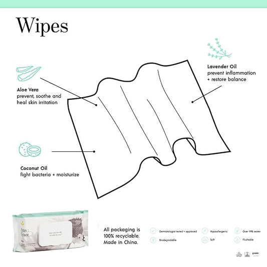Attn: Grace Flushable Wet Wipes for Women (60 Ct) - Cleanse and Refresh with Aloe Vera and Coconut Oil/Soft & Natural Ingredients Soothe Sensitive Skin