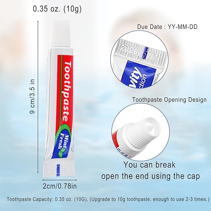 50 Tubes Bulk Travel Size Toothpaste,Extra Small 0.35oz Small Toothpastes Travel Size Bulk 0.8x3.5 inches Peppermint Mini Disposable Toothpaste for Hotel,Guests,Homeless,Charity